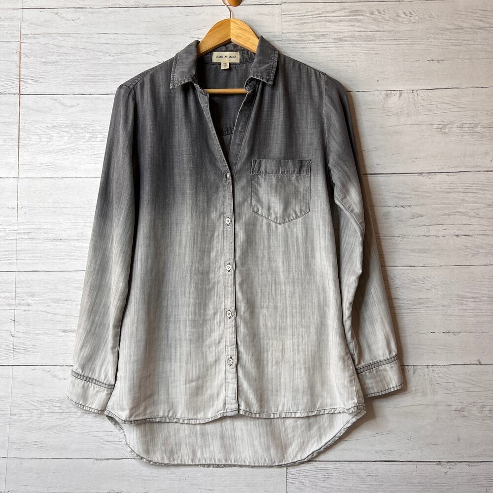 Anthropologie Cloth & Stone Top Womens SZ XS Gray Ombre Button Down Long Sleeve